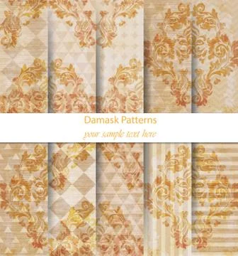 Damask patterns set collection Vector. Baroque ornament on modern abstract ba Illustrazione stock