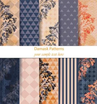 Damask patterns set collection Vector. Baroque ornament on modern abstract ba Stockillustratie