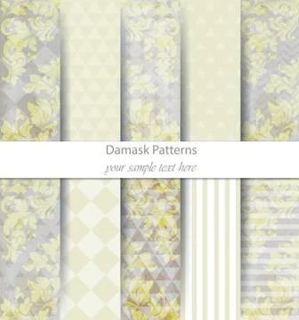 Damask patterns set collection Vector. Baroque ornament on modern abstract ba Stock Illustration