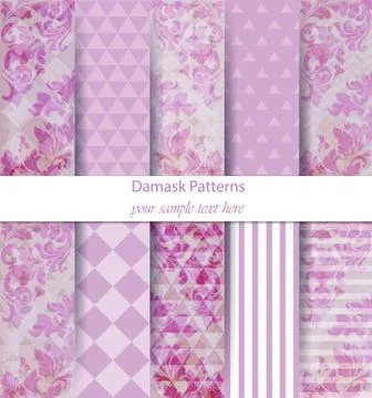 Damask patterns set collection Vector. Baroque ornament on modern abstract ba Stock Illustration