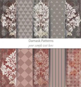 Damask patterns set collection Vector. Baroque ornament with modern abstract  Stock Illustration