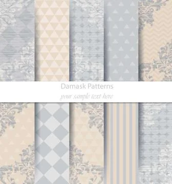 Damask patterns set collection Vector. Baroque ornament delicate mix. Vintage 스톡 일러스트
