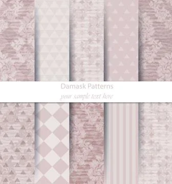 Damask patterns set collection Vector. Baroque ornament on modern abstract ba Stock Illustration