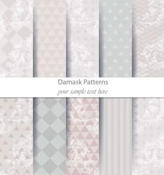 Damask patterns set collection Vector. Baroque ornament with modern abstract  Stock Illustration