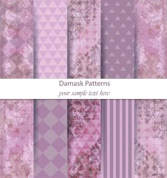 Damask patterns set collection Vector. Baroque ornament on modern abstract ba Stock Illustration