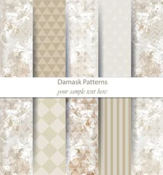 Damask patterns set collection Vector. Baroque ornament on modern abstract ba 스톡 일러스트