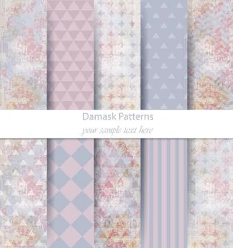 Damask patterns set collection Vector. Baroque ornament on modern abstract ba 스톡 일러스트