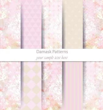 Damask patterns set collection Vector. Baroque ornament on modern abstract ba Stock Illustration