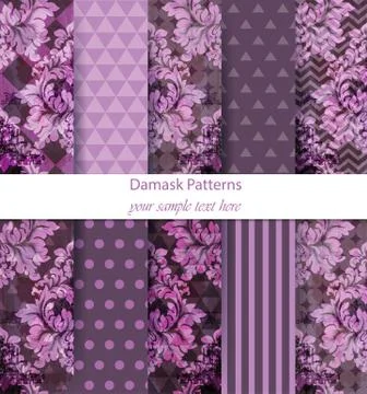 Damask patterns set collection Vector. Baroque ornament on modern abstract ba Stock Illustration