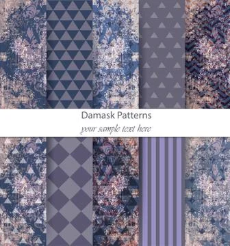 Damask patterns set collection Vector. Baroque ornament on modern abstract ba Stock Illustration