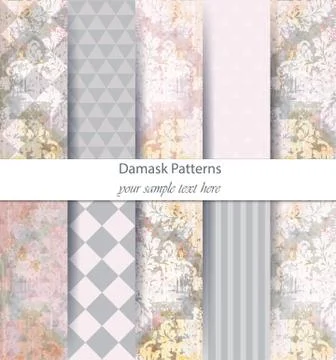 Damask patterns set collection Vector. Baroque ornament on modern abstract ba Stock Illustration