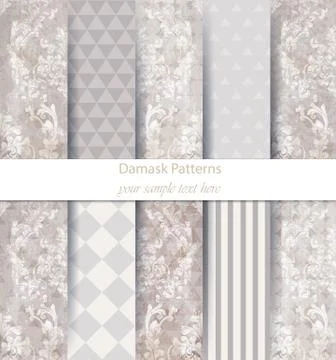 Damask patterns set collection Vector. Baroque ornament on modern abstract ba 스톡 일러스트