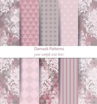 Damask patterns set collection Vector. Baroque ornament on modern abstract ba Stockillustratie
