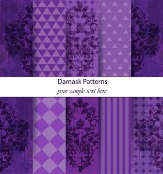 Damask patterns set collection Vector. Classic ornament various colors with a Illustrazione stock