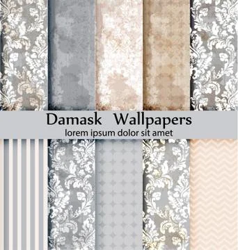 Damask patterns set collection Vector. Baroque ornament grunge background. Vi Stockillustratie