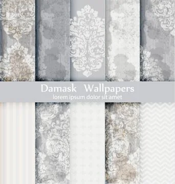 Damask patterns set collection Vector. Baroque ornament grunge background. Vi 스톡 일러스트