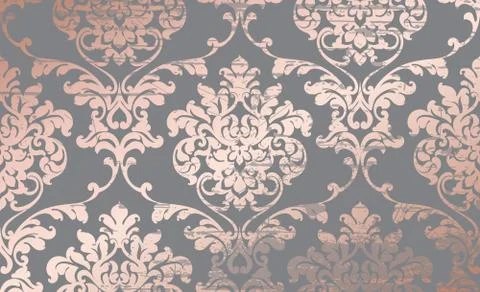 Damask pink gold ornament pattern Vector. Baroque luxury texture. Glossy stru 스톡 일러스트
