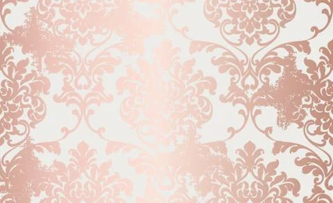 Damask pink gold ornament pattern Vector. Baroque luxury texture. Glossy stru イラスト素材
