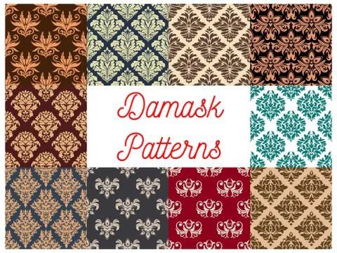 Damask seamless decoration patterns set Illustrazione stock