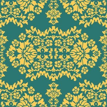 Damask seamless floral pattern. Royal wallpaper. Leaves on a greenbackground. Stock Illustration