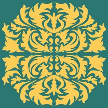 Damask seamless floral pattern. Royal wallpaper. Flowers, leaves on a green b Stock Illustration