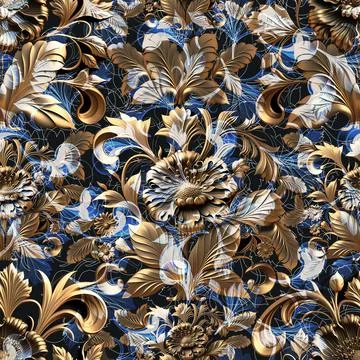 Damask seamless pattern. 3D steel seamless element with shadow and highlight. Stock Illustration