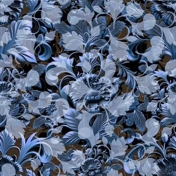 Damask seamless pattern. 3D steel seamless element with shadow and highlight. Stock Illustration