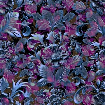 Damask seamless pattern. 3D steel seamless element with shadow and highlight. Stock Illustration