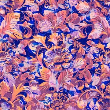Damask seamless pattern. 3D steel seamless element with shadow and highlight. Stock Illustration