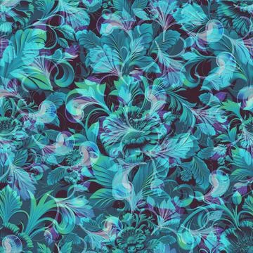 Damask seamless pattern. 3D steel seamless element with shadow and highlight. Stock Illustration