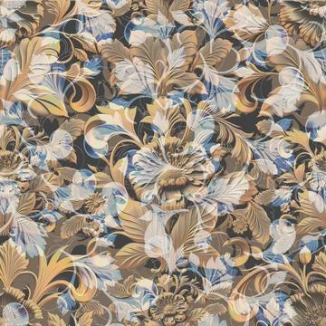 Damask seamless pattern. 3D steel seamless element with shadow and highlight. 스톡 일러스트