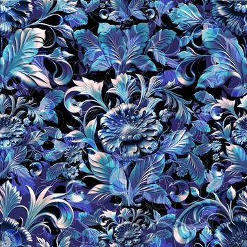 Damask seamless pattern. 3D steel seamless element with shadow and highlight. Stock Illustration