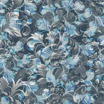 Damask seamless pattern. 3D steel seamless element with shadow and highlight. Stock Illustration