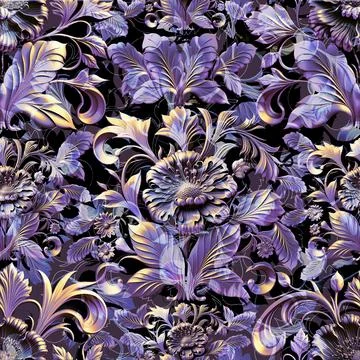 Damask seamless pattern. 3D steel seamless element with shadow and highlight. Stock Illustration