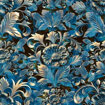 Damask seamless pattern. 3D steel seamless element with shadow and highlight. Stock Illustration