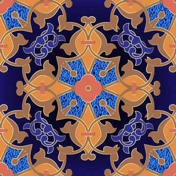 Damask seamless pattern. Arabesque floral background. Repeat colorful vector  Stock Illustration