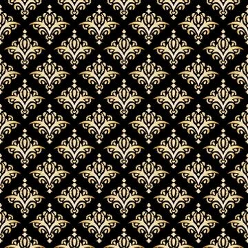 Damask Seamless Pattern. Black, Gold. Stock Illustration