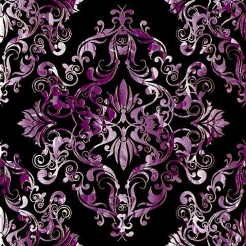 Damask seamless pattern. Black vector floral textured background Stock Illustration