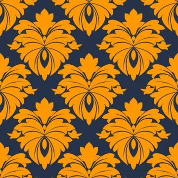 Damask seamless pattern in blue and orange Stock Illustration