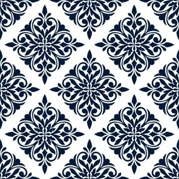 Damask seamless pattern with blue floral ornament 스톡 일러스트