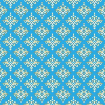 Damask Seamless Pattern. Blue, Gold Stock Illustration