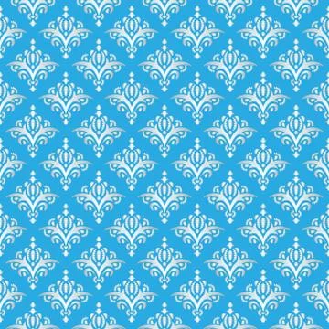 Damask Seamless Pattern. Blue, Silver Illustrazione stock