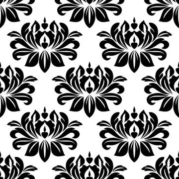 Damask seamless pattern with bold black motifs Stock Illustration