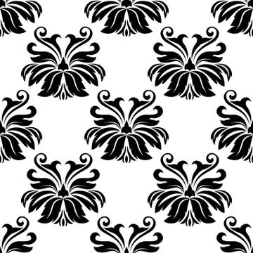 Damask seamless pattern with decorative flowers Illustrazione stock