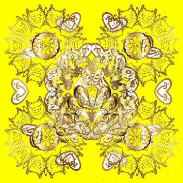 Damask seamless pattern for design. Vector seamless pattern on yellow and brown 스톡 일러스트