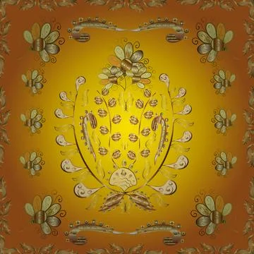 Damask seamless pattern for design. Vector seamless pattern on orange, yellow an Illustrazione stock