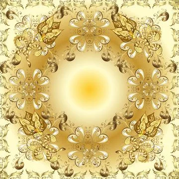 Damask seamless pattern for design. Vector seamless pattern on brown, yellow and 스톡 일러스트