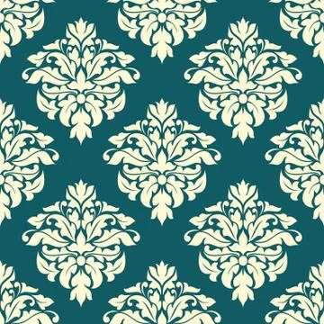Damask seamless pattern with green and beige colors Stock Illustration