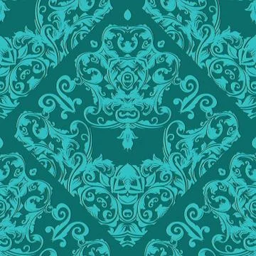Damask seamless pattern. Light turquoise floral ornate background. antique bl Stock Illustration