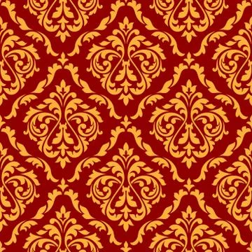 Damask seamless pattern with orange and red colors Stock Illustration